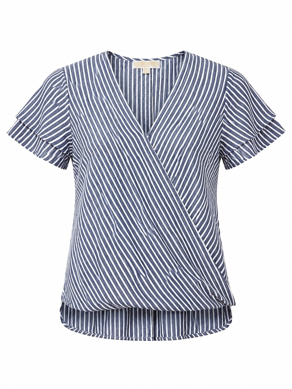 MICHAEL KORS | Blue White Striped Coastal Crossover Wrap Top‎ Flutter Sleeve | S